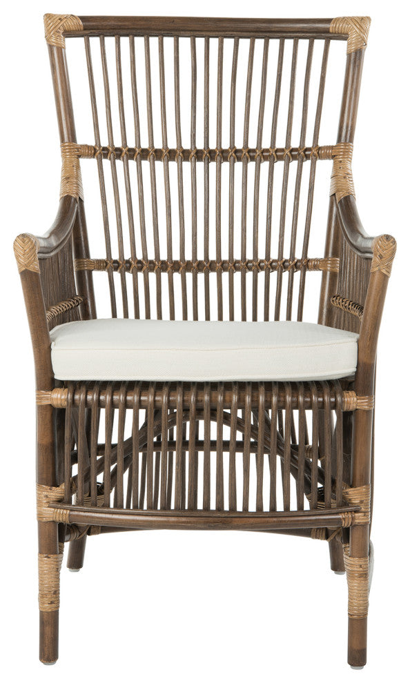 Rattan Loop Edge Dining Chair, Antique Brown, Set of 2, Arm Chair