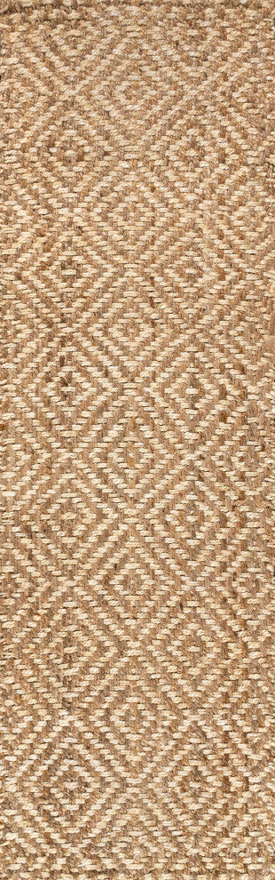Hira Hand Woven Diamond Chunky Jute Natural  2' x 8' Runner Rug