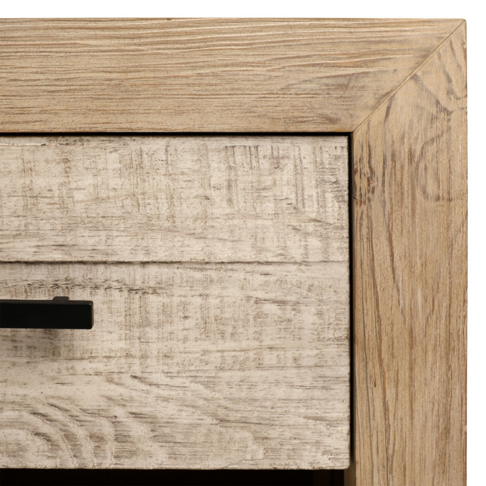 Rowena Single Drawer Pine Wood Nightstand, Light Warm Wash