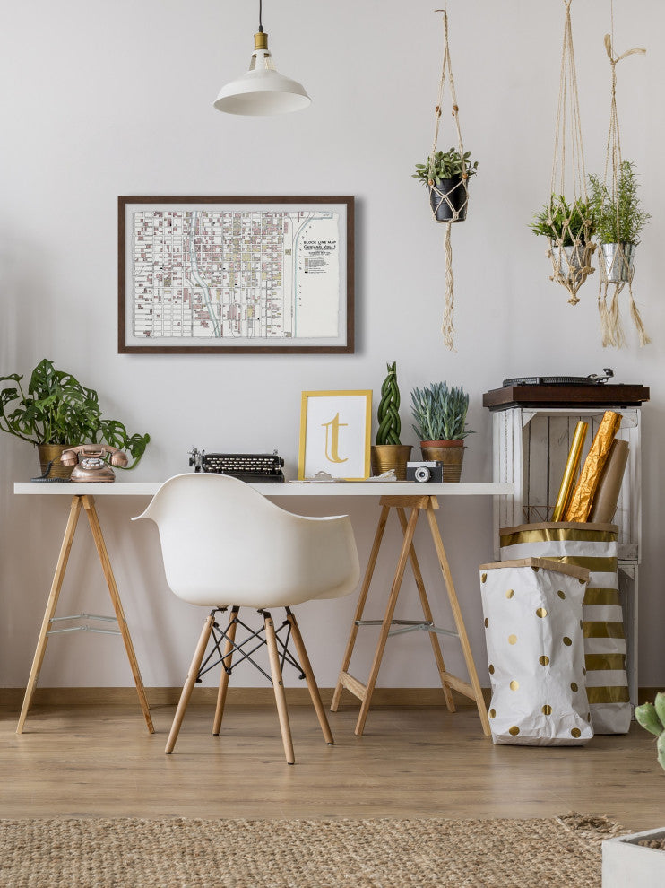 "Block Line Map of Chicago" Framed Painting Print, 36x24