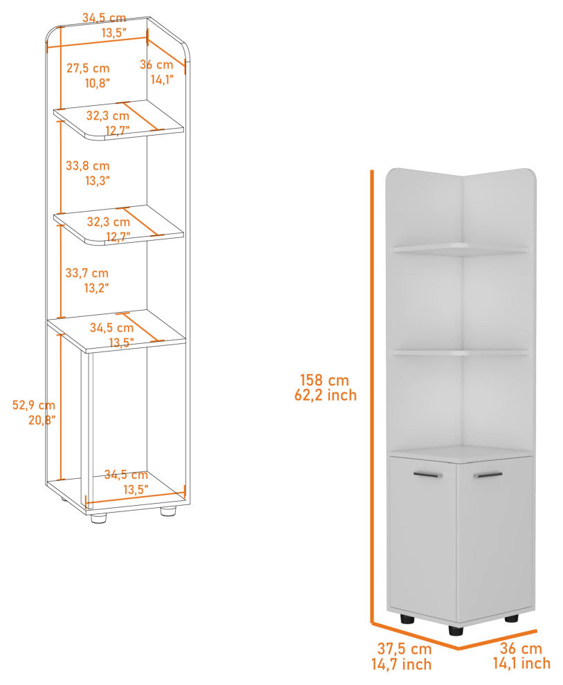 Sunriver Corner Shelf With Cabinet, White