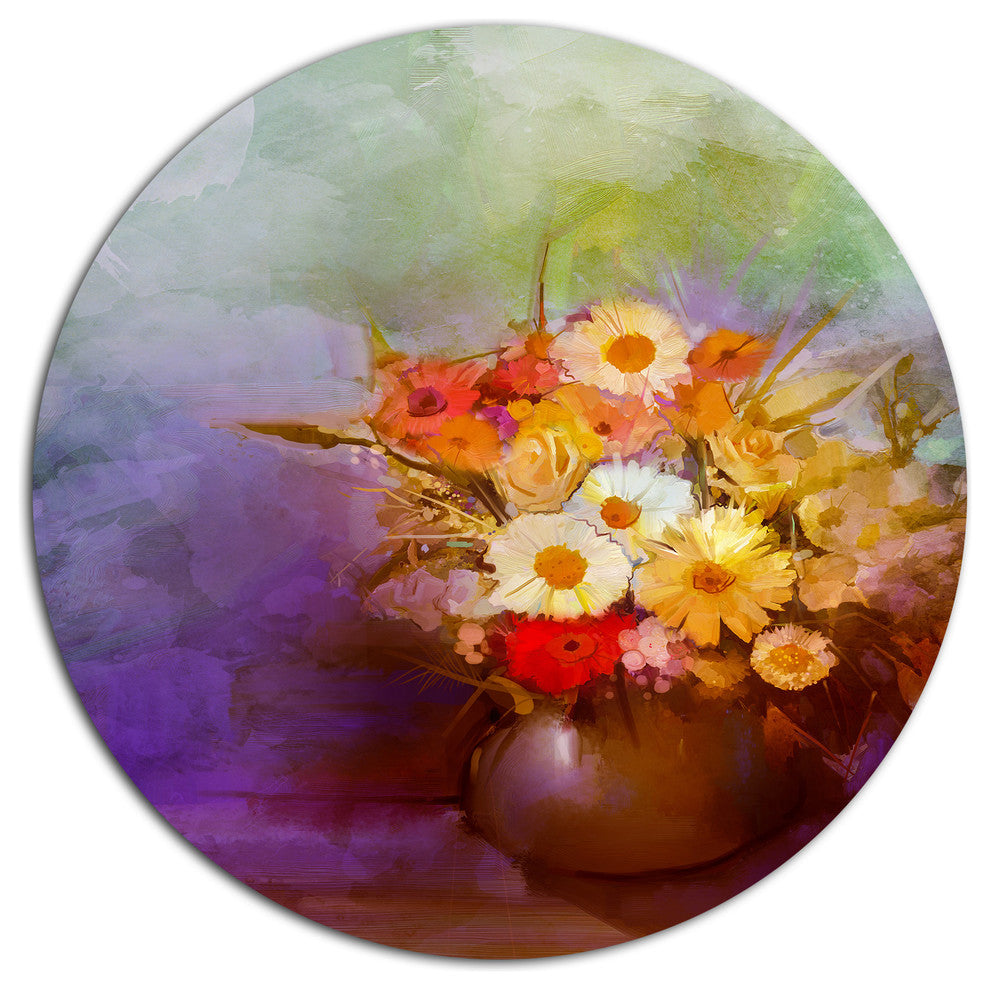 Bouquet Of Small Flowers Watercolor, Floral Round Wall Art, 23"