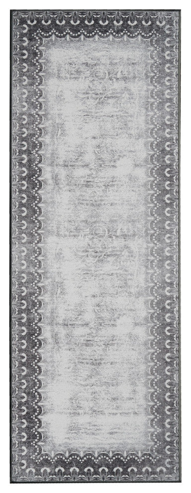 My Magic Carpet Washable Rug Dardon Bordered Gray, 2.5' X 7'
