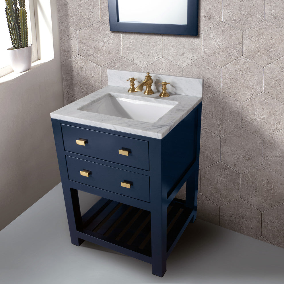 Madalyn 24" Monarch Blue Bathroom Vanity With Satin Brass Faucet