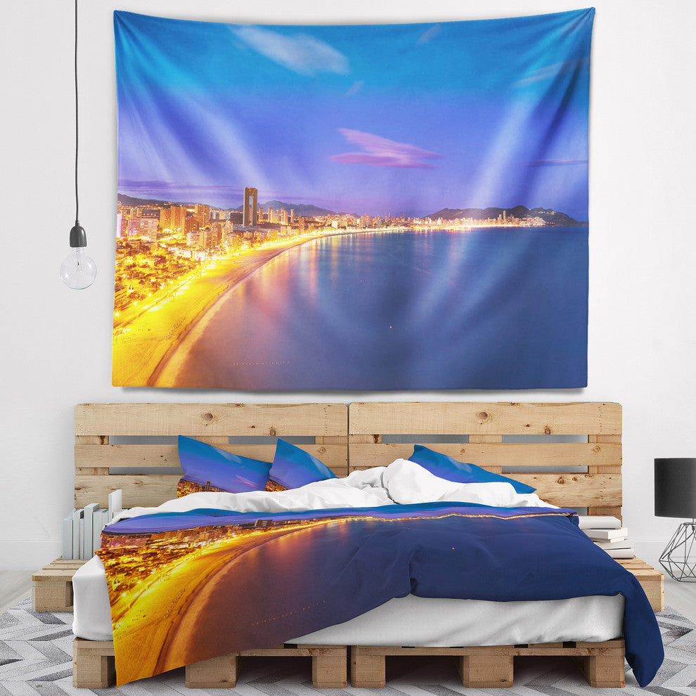 Benidorm Poniente Beach Sunset Seascape Wall Tapestry, 80"x68"