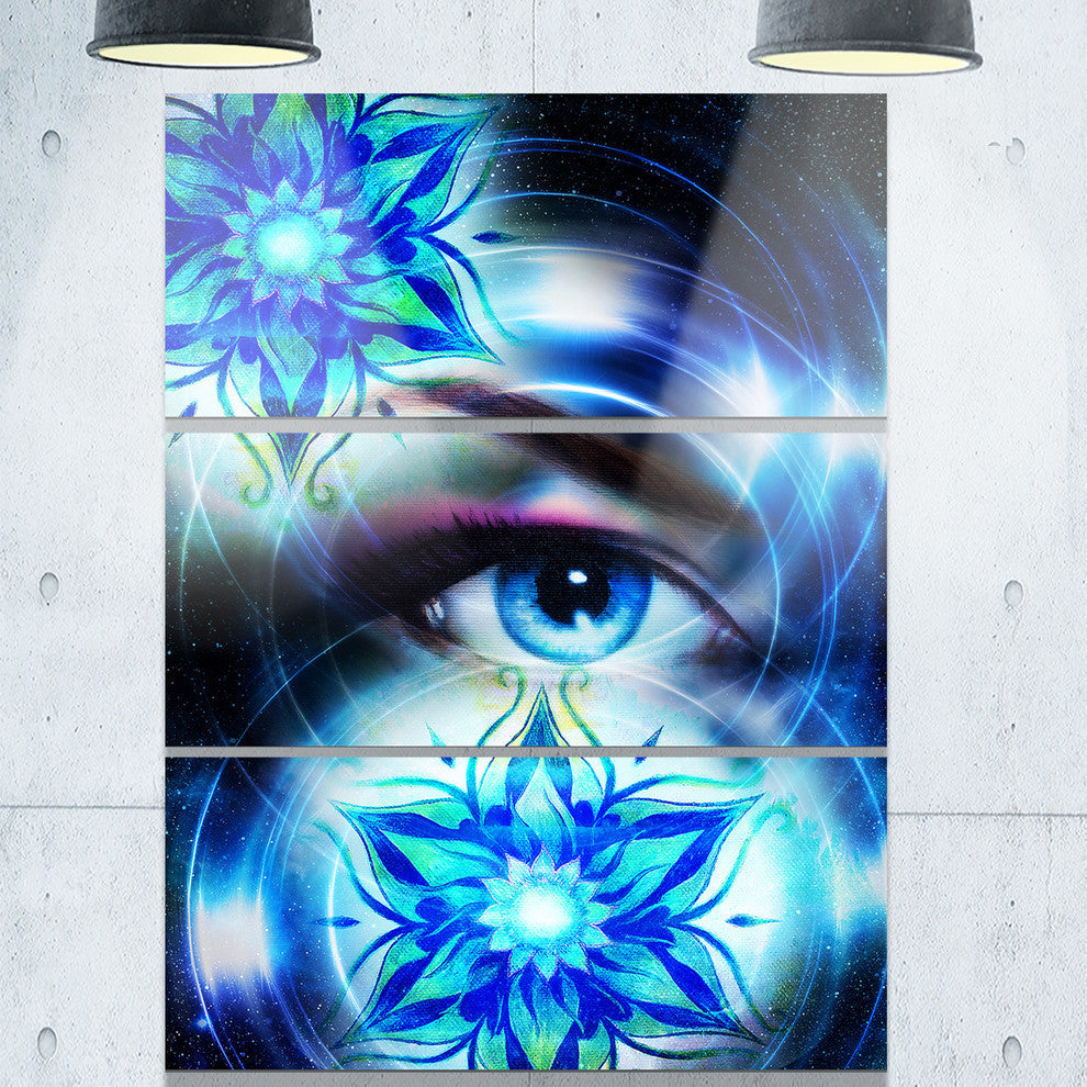 "Woman Eye With Fractal Flowers" Digital Metal Wall Art, 3 Panels, 28"x36"
