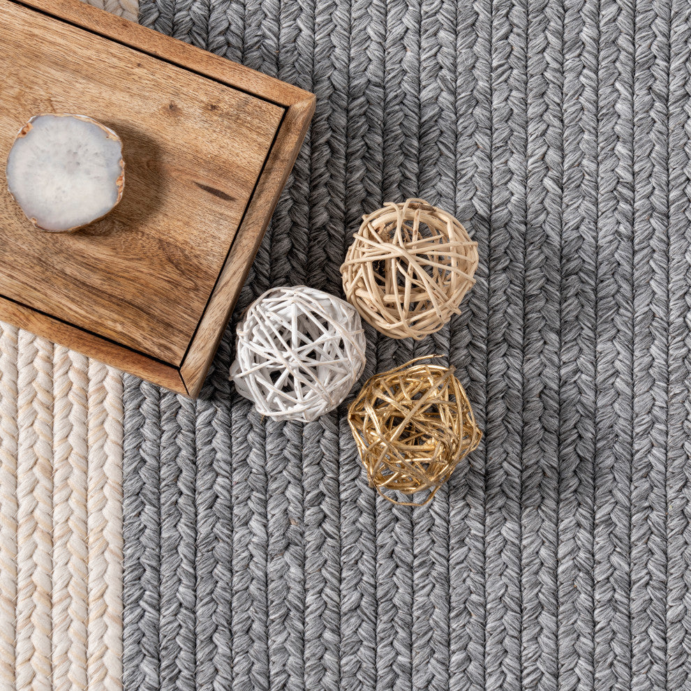 Nuloom Casual Solid Border Area Rug, Grey 6'Round