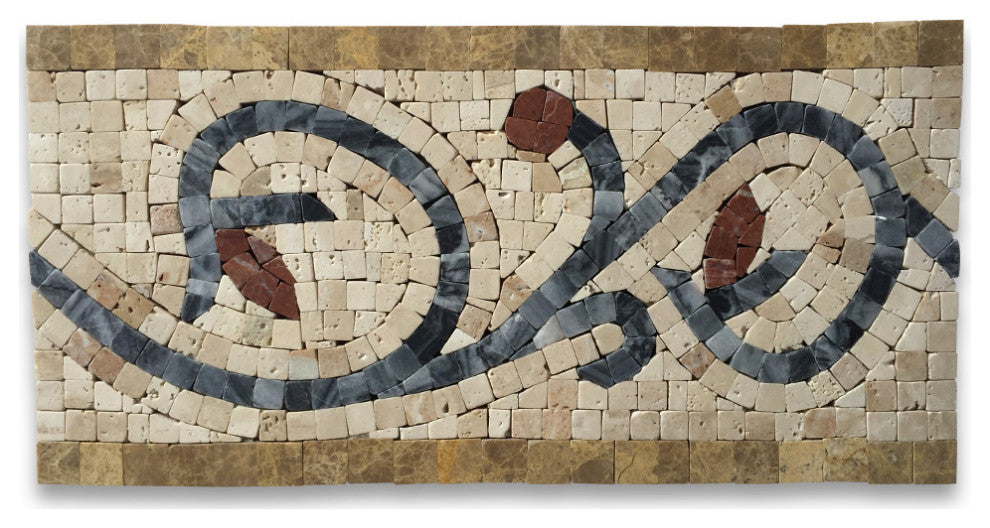 Marble Mosaic Border Bathroom Listello Tile Floral Noce 6x12 Polished, 1 piece