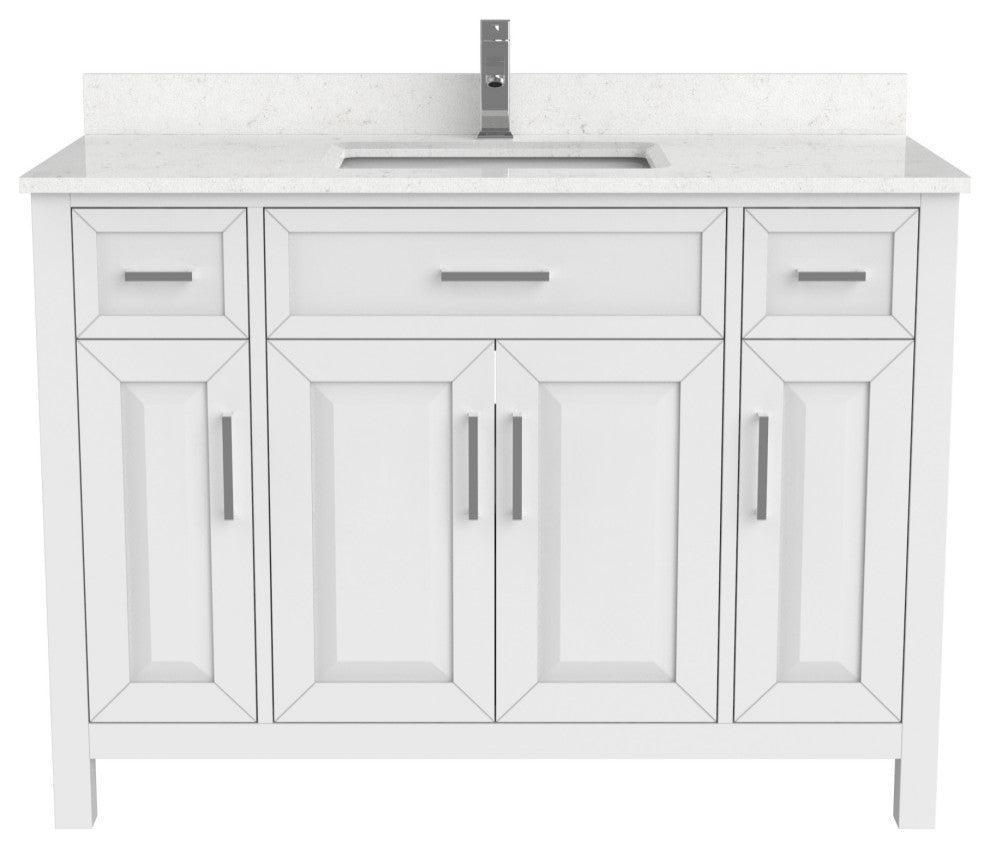 Terrence 48" Vanity with Power Bar and Drawer Organizer, White