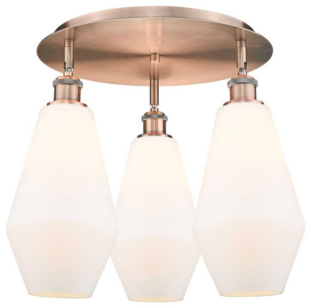 Cindyrella-3 Light 19" Flush Mount-Antique Copper -Cased Matte White Glass Shade
