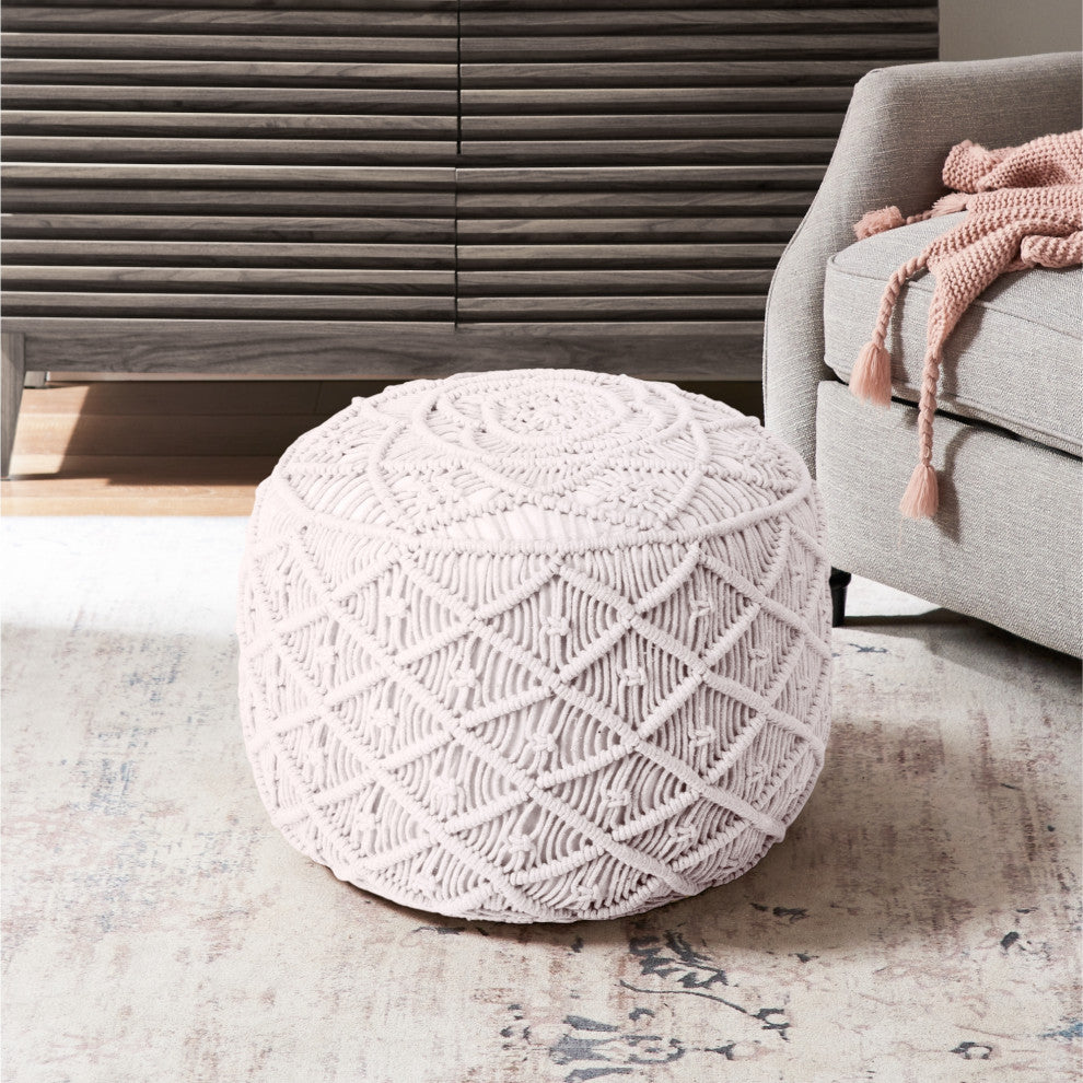 Loft Lyfe Sariya Ottoman, Hand Knitted, Cotton Yarn, White