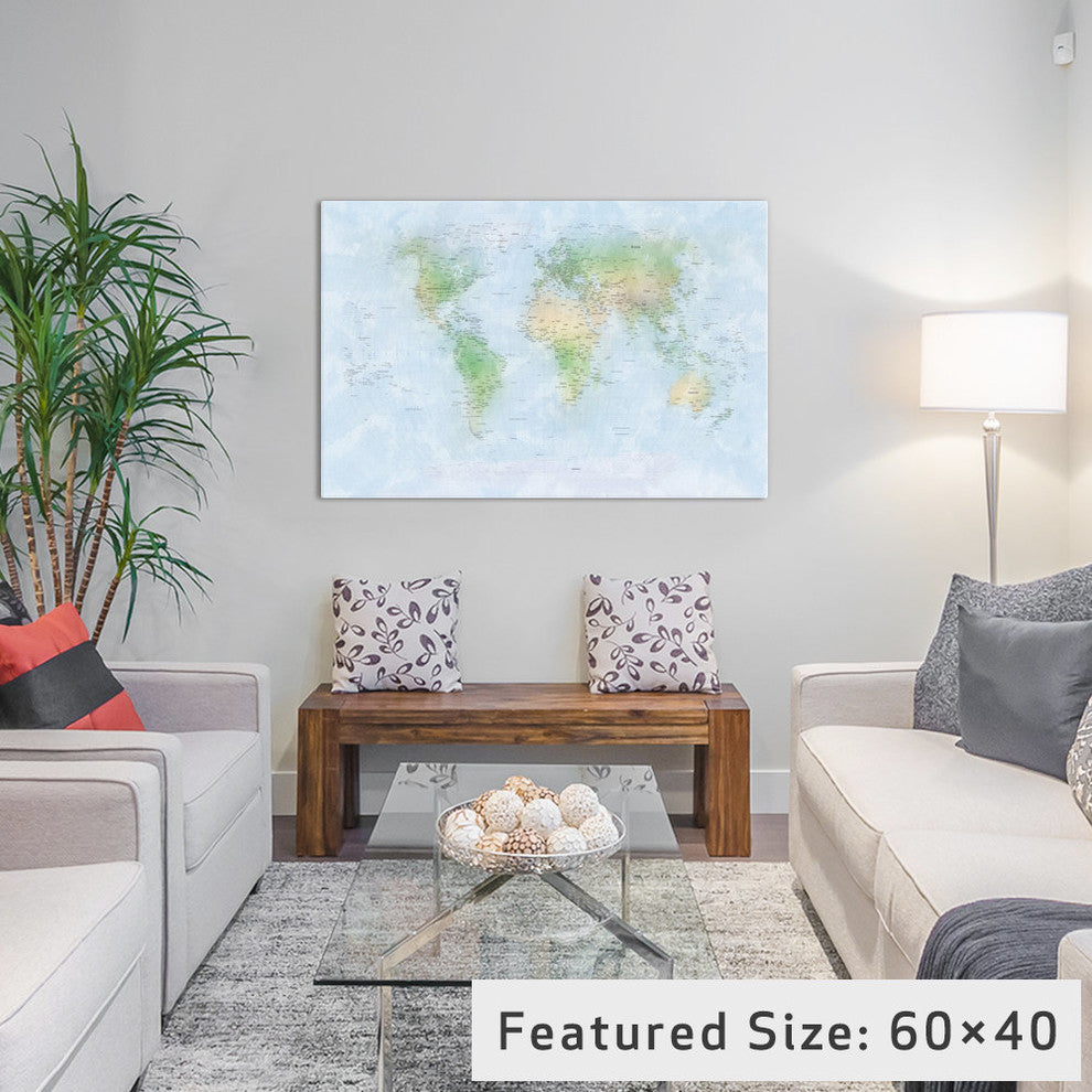 "World Map III" Wrapped Canvas Art Print, 26x18x1.5