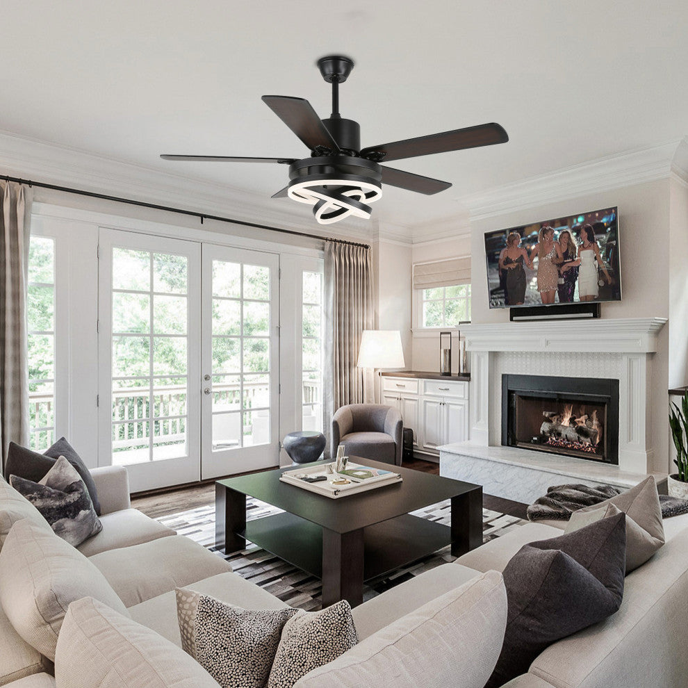 52" Ceiling Fan with Adjustable LED Light Kit, 3 Color Tone 6 Fan Speed, Black