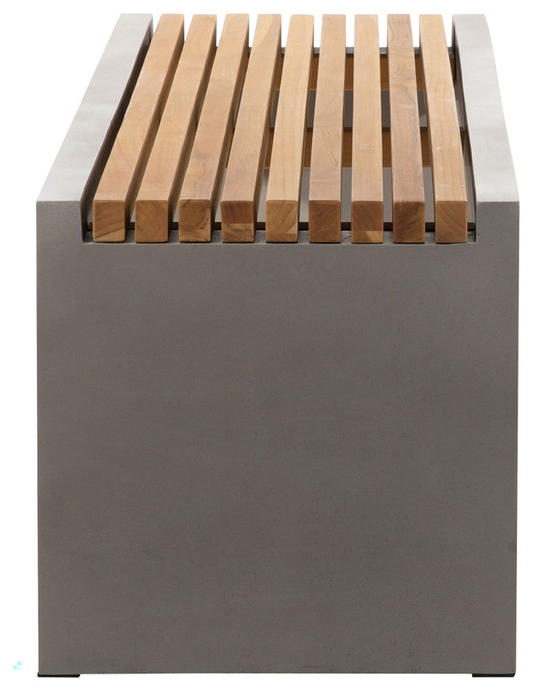 Alania 60" Concrete and Teak Indoor-Outdoor Bench