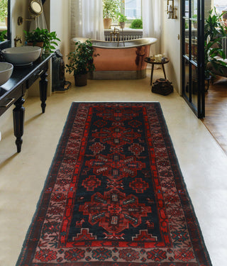 Semi Antique Alexina Rust/Navy Runner, 3'5x8'2