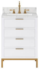 Bristol 24" Marble Countertop Vanity, White With Hook Faucet