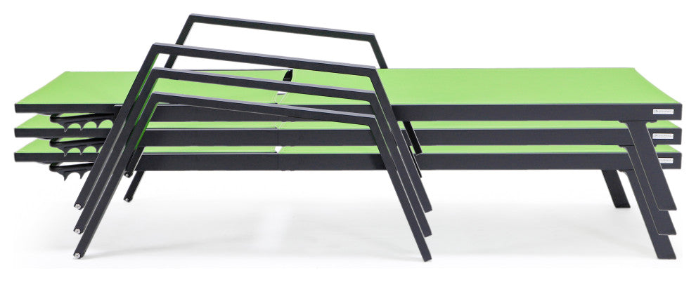 LeisureMod Marlin Outdoor Patio Stackable Chaise Lounge Chair with Arms Set of 2, Green
