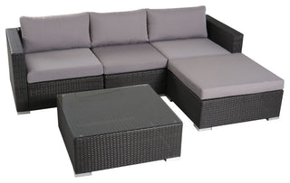 GDF Studio 5-Piece Francisco Outdoor Gray Wicker Sectional With Cushions Set
