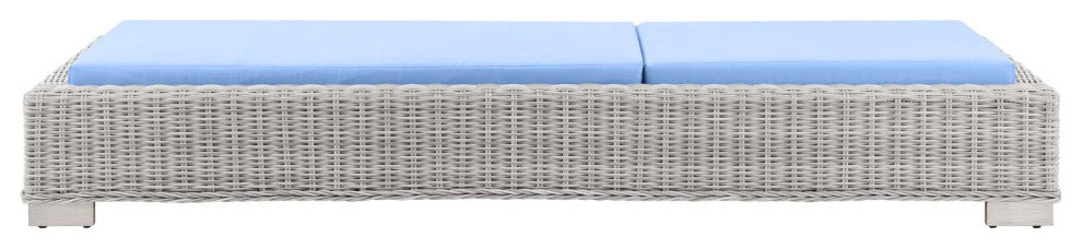 Lounge Chair Chaise, Rattan, Wicker, Gray Blue, Modern, Outdoor Patio Cafe