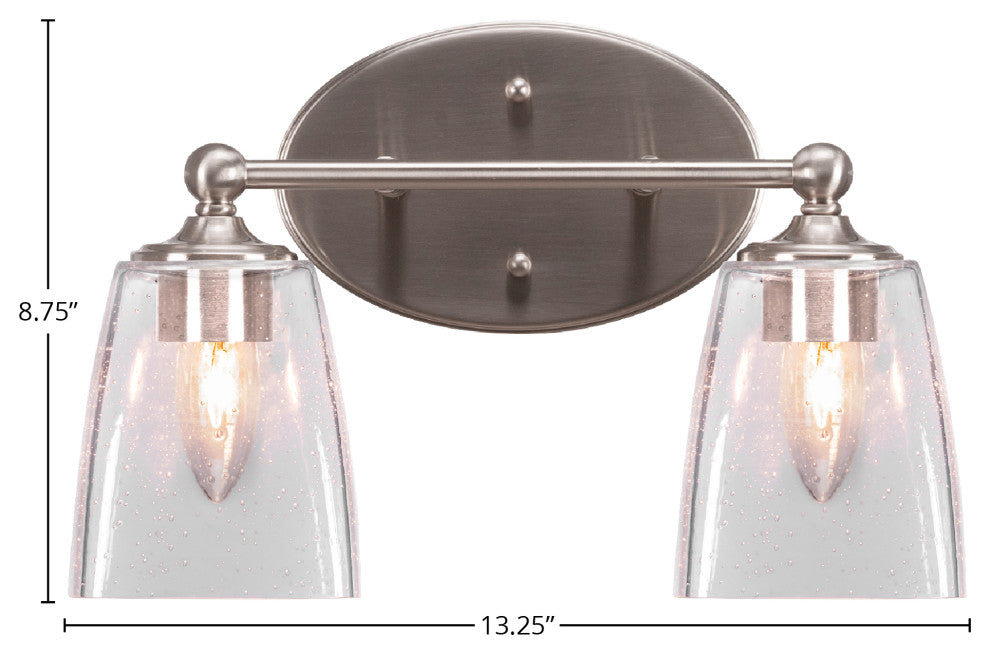 Capri 2-Light Bath Bar, Brushed Nickel/Square Clear Bubble