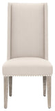 Acacia Wood Linen Upholstered Dining Chair, Gray, Set of Two