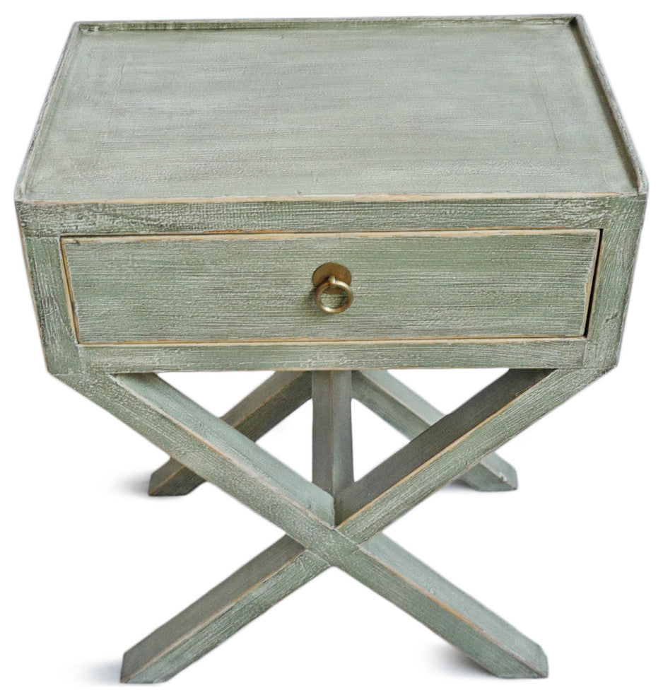 Green Washed X Bedside Table
