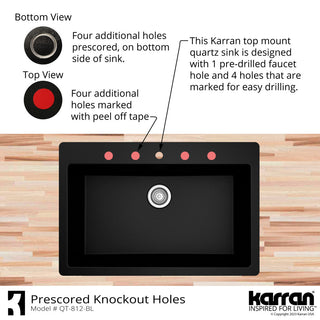 Karran QT-812 Top Mount 33" Large Single Bowl Quartz Kitchen Sink, Brown