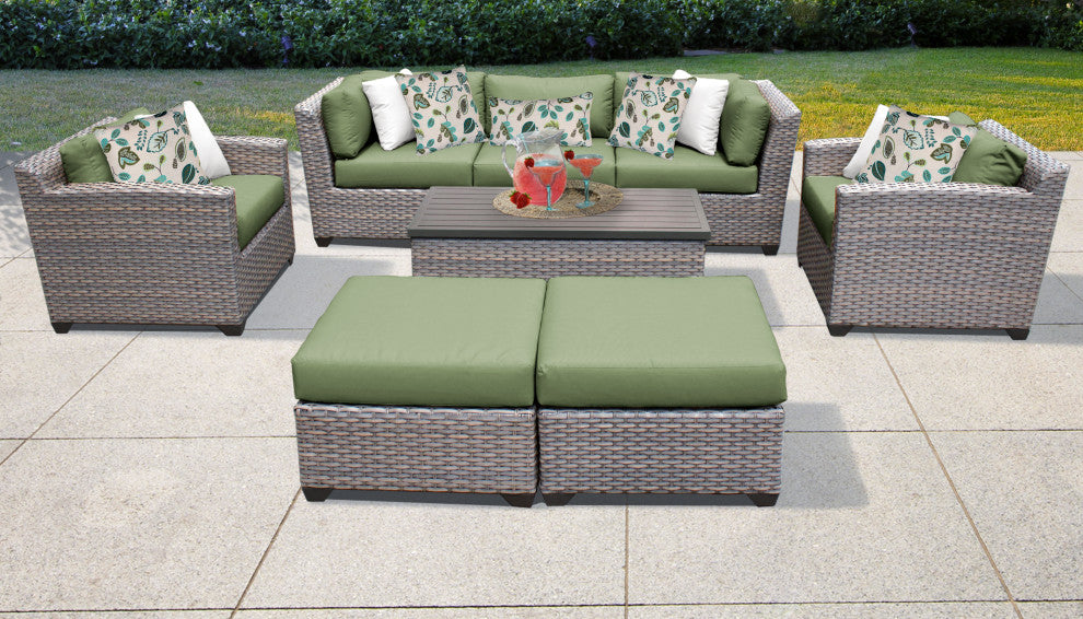 Florence 8 Piece Outdoor Wicker Patio Furniture Set 08c, Cilantro