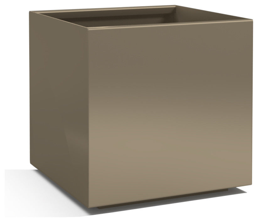 Powder Coated Aluminum Planter, Cube, Taupe, 20"lx20"wx20"h, Without Drainage Holes