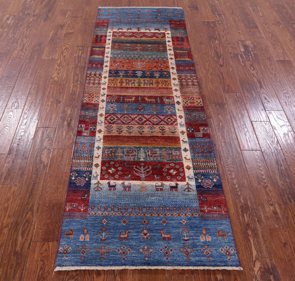 Runner Persian Gabbeh Tribal Hand-Knotted Rug 2' 9" X 8' 1" Q10934