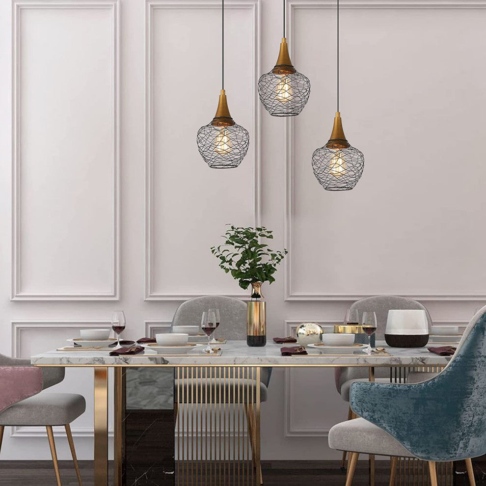Modern Gold Pendant Light Wire Cage Pendant Lamp