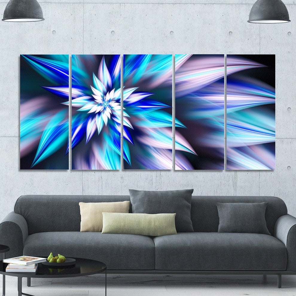 Dancing Light Blue Flower Petals, Floral Canvas Art Print, 60"x28", 5 Panels