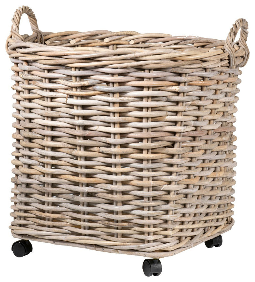 East at Main Maya Round Rattan Storage Baskets With Wheels, Set of 2