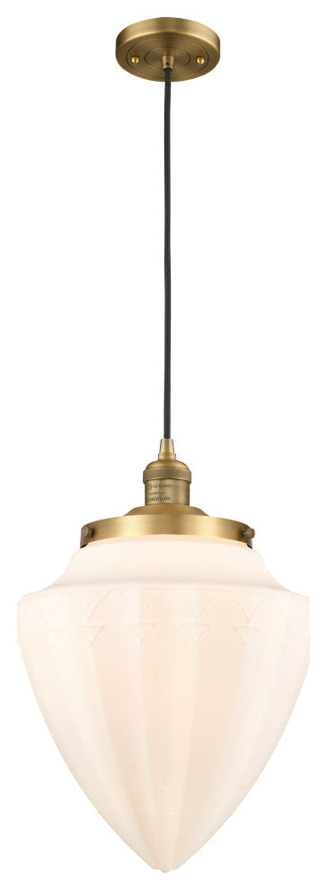 Large Bullet 1 Light Mini Pendant, Brushed Brass, Matte White