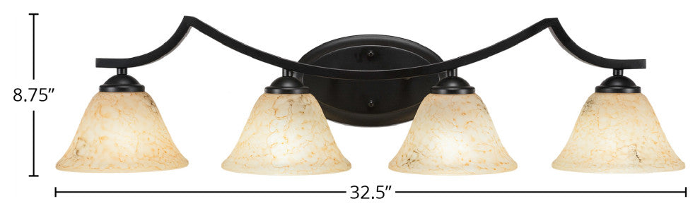 Zilo 4 Light Bath Bar, Matte Black Finish, 7" Italian Marble Glass