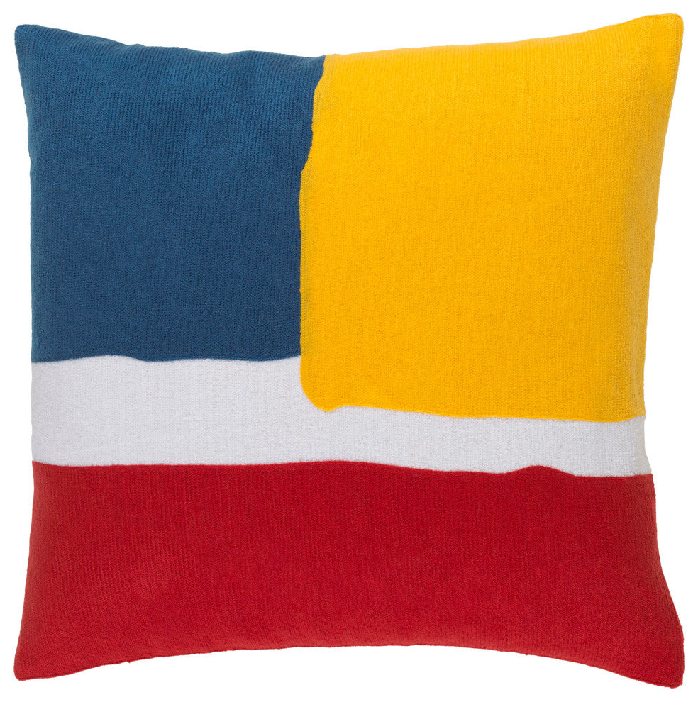 Surya Harvey HV-002 22"x22" Pillow Cover, Red/White/Yellow/Blue