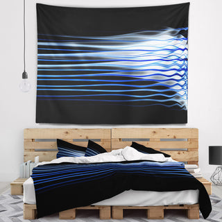 Dark Blue Fractal Waves Abstract Wall Tapestry, 80"x68"