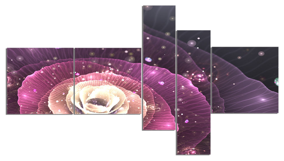 Pink Flower with Sparkles, Floral Art Canvas Print, 60"x32", 5 panels