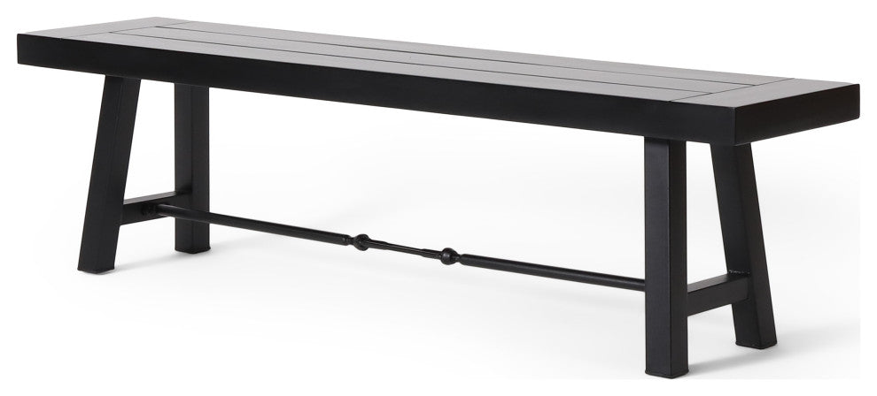 GDF Studio Cana Outdoor Teak Acacia Wood Bench With Rustic Metal Accents, Black