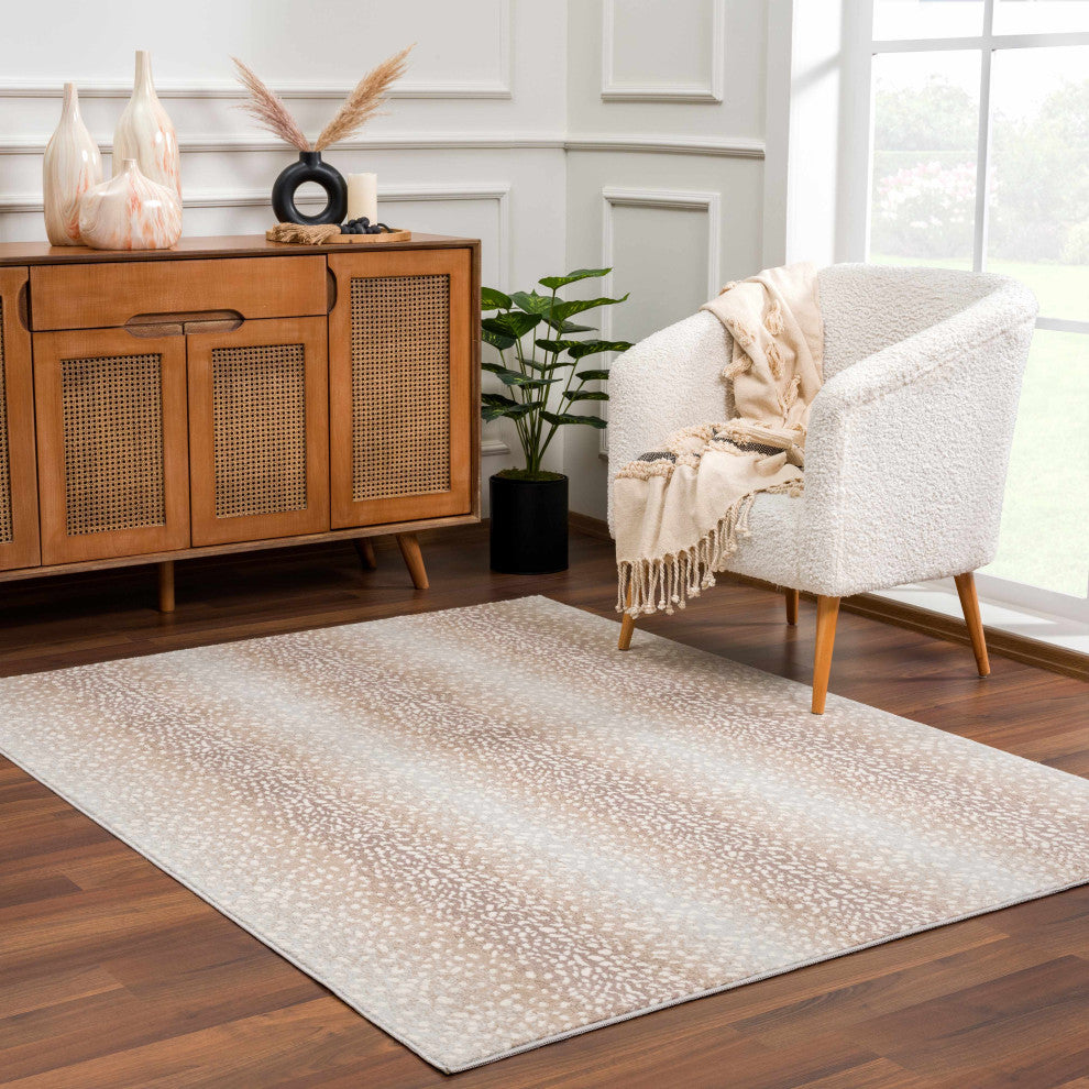 Hauteloom Pointblank Tan Leopard Print Rug, 7'10"x10' Rectangle