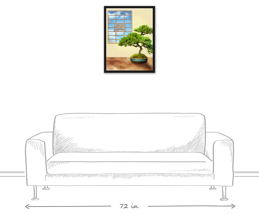 Bonsai Tree Relaxing Spa Room 18x24 Black Floating Framed Canvas