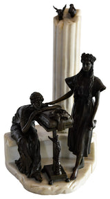 Two Pensive Goddesses by Marbe Pillar Bronze Statue  8" x 8" x 13"H
