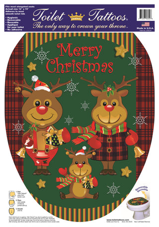 Reindeer Family Toilet Tattoos Seat Cover, Vinyl Lid Decal, Christmas Bathroom, Elongated