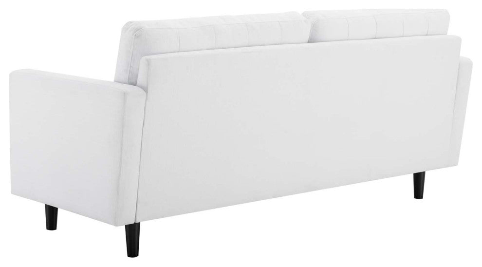 Tufted Sofa, Fabric, White, Modern, Living Lounge Room Hotel Lobby Hospitality