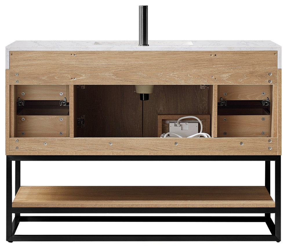 Alistair Vanity, North American Oak, Matte Black Hardware, 48", With Mirror