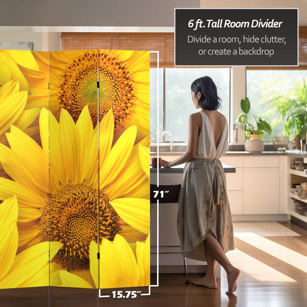 6' Tall Double Sided Sunflowers Canvas Room Divider
