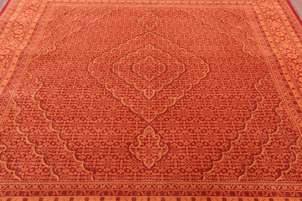 8' Square Wool & Silk Persian Tabriz Hand Knotted Rug - Q13007