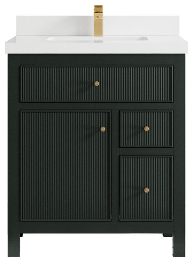 Sonoma 30 Single Sink Reeded Bath Vanity in Dark Forest Green 1.5" White Quartz