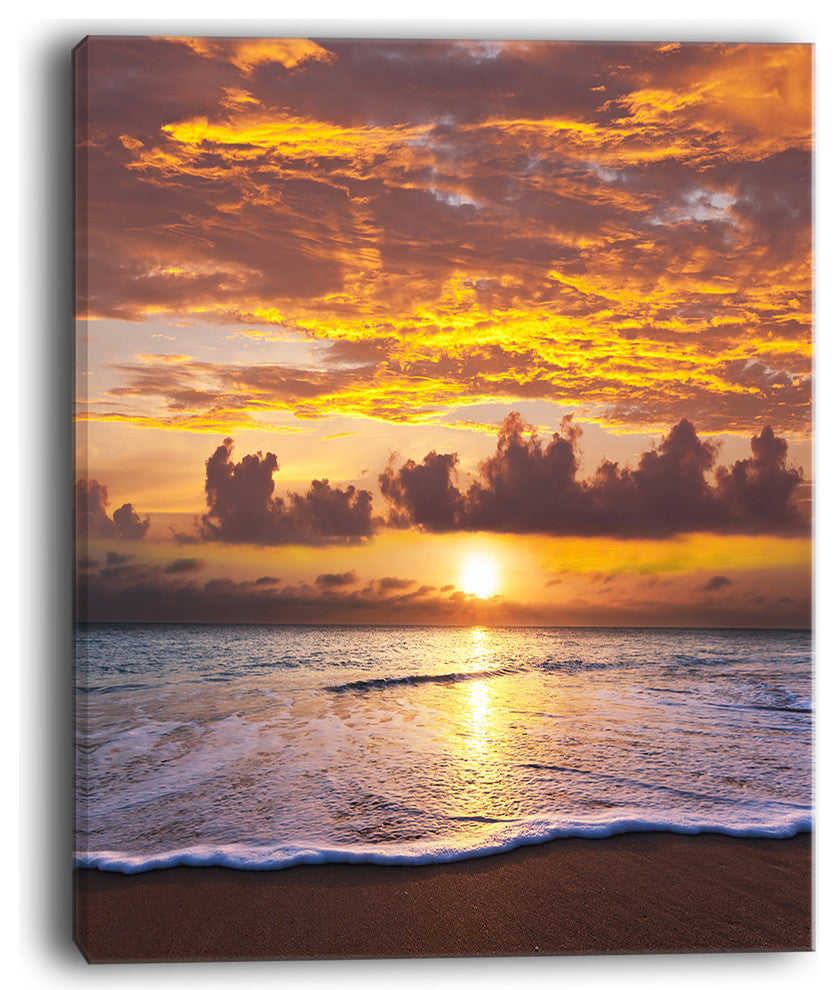 "Layers of Yellow Clouds At Sunset" Seashore Canvas Wall Art, 30"x40"