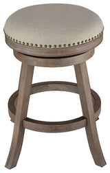 Cortesi Home Sadie Backless Swivel Counter Stool, Solid Wood and Beige Fabric